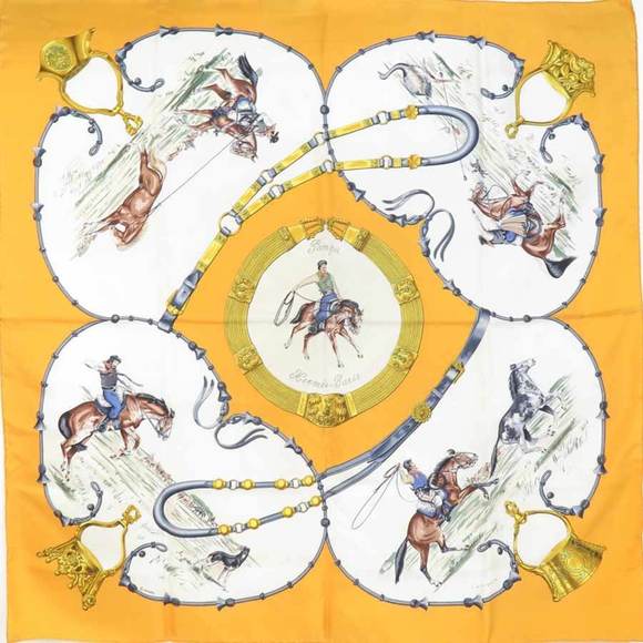 Hermes HERMES Scarf/Muffler Carre 90 Silk Yellow Multicolor Women's e60241a - Picture 1 of 5